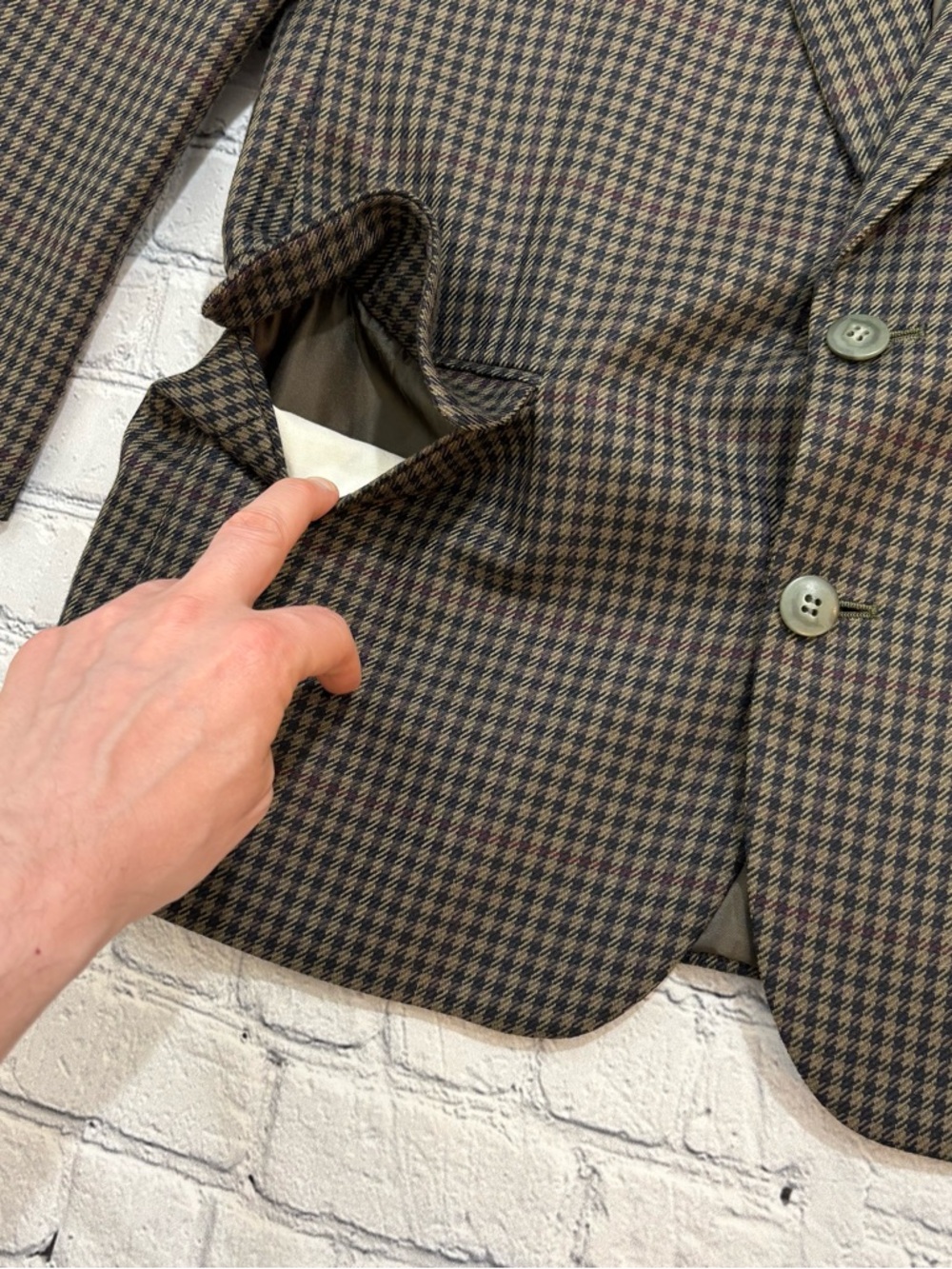 Gianelli Blazer Jacket Mens 40s Olive Green Polyester Wool Blend Houndstooth - Picture 6 of 16